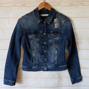 Mavi Jeans Co Daisy Distressed Denim Jean Jacket Stretch Dark Wash Size Small